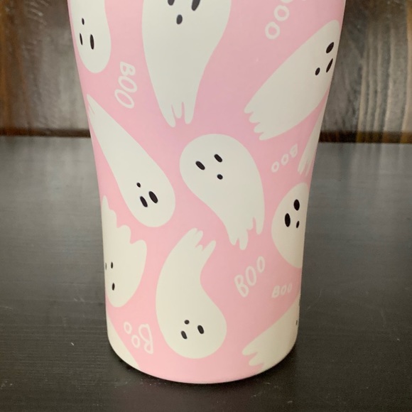 Pink Ghosts 30oz Stainless Steel Insulated Halloween Tumbler with Straw - Picture 4 of 10